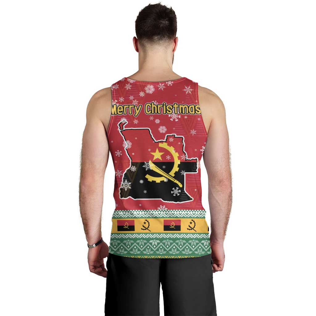 Angola Christmas Men Tank Top with Santa, Gifts, and National Flag Map Motif - Wonder Print Shop