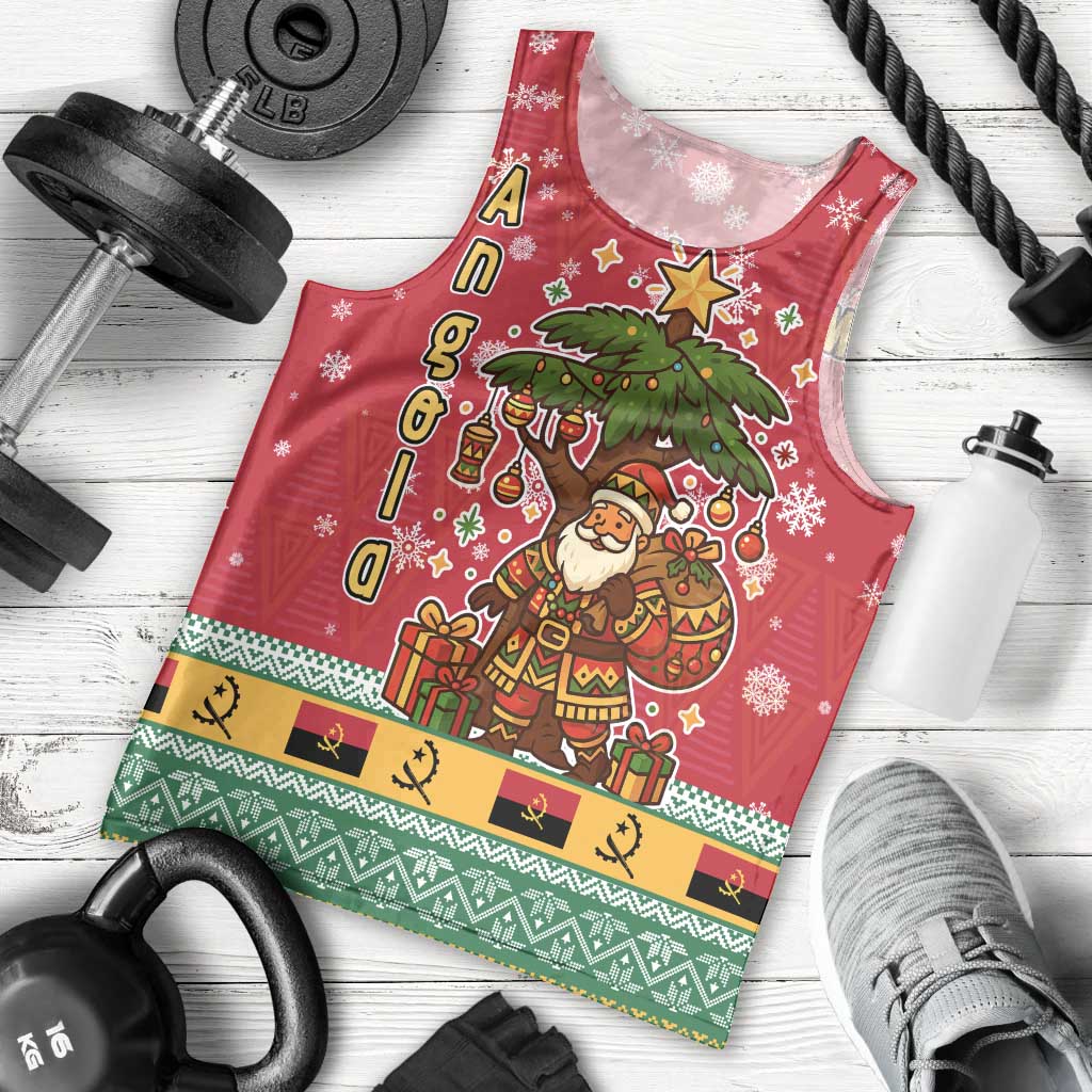 Angola Christmas Men Tank Top with Santa, Gifts, and National Flag Map Motif - Wonder Print Shop
