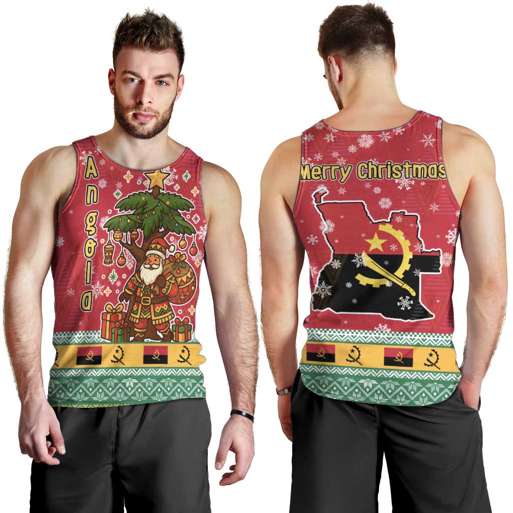Angola Christmas Men Tank Top with Santa, Gifts, and National Flag Map Motif - Wonder Print Shop
