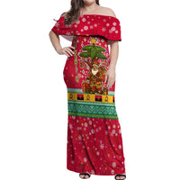 Angola Christmas Off Shoulder Maxi Dress with Santa, Gifts, and National Flag Map Motif - Wonder Print Shop