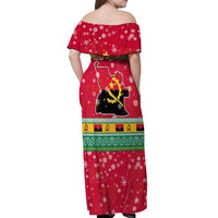 Angola Christmas Off Shoulder Maxi Dress with Santa, Gifts, and National Flag Map Motif - Wonder Print Shop