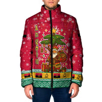 Angola Christmas Padded Jacket with Santa, Gifts, and National Flag Map Motif - Wonder Print Shop