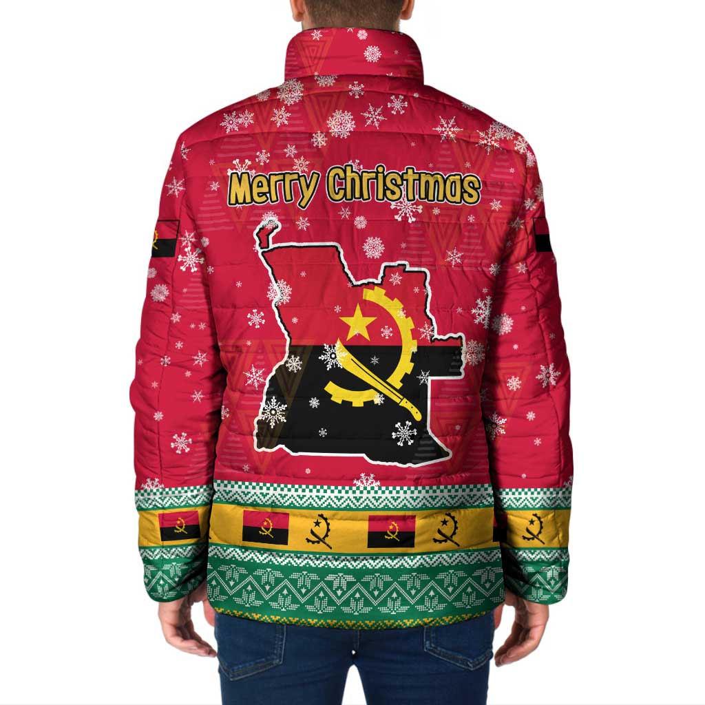Angola Christmas Padded Jacket with Santa, Gifts, and National Flag Map Motif - Wonder Print Shop