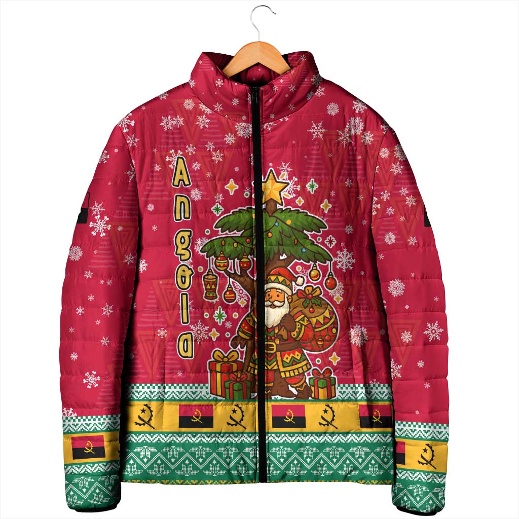 Angola Christmas Padded Jacket with Santa, Gifts, and National Flag Map Motif - Wonder Print Shop