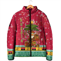 Angola Christmas Padded Jacket with Santa, Gifts, and National Flag Map Motif - Wonder Print Shop