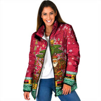 Angola Christmas Padded Jacket with Santa, Gifts, and National Flag Map Motif - Wonder Print Shop