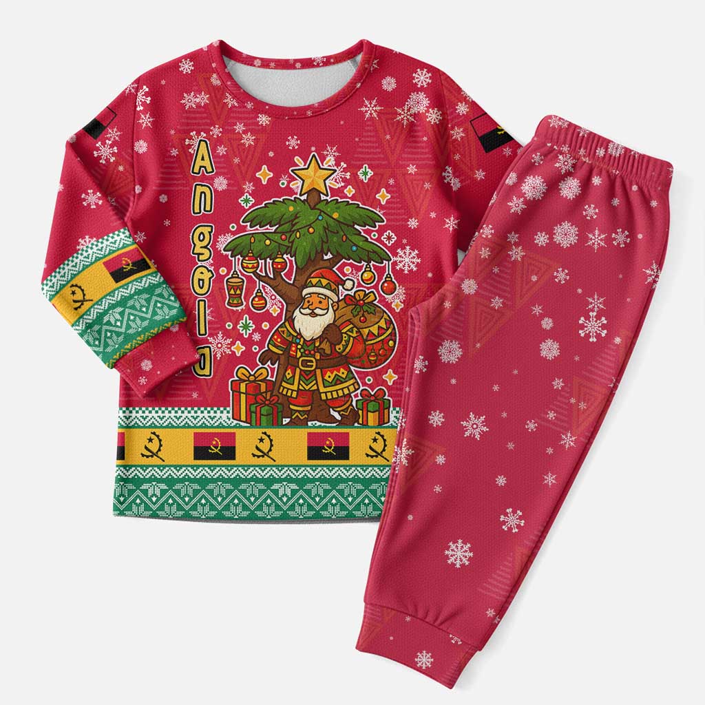 Angola Christmas Pajama Set with Santa, Gifts, and National Flag Map Motif - Wonder Print Shop