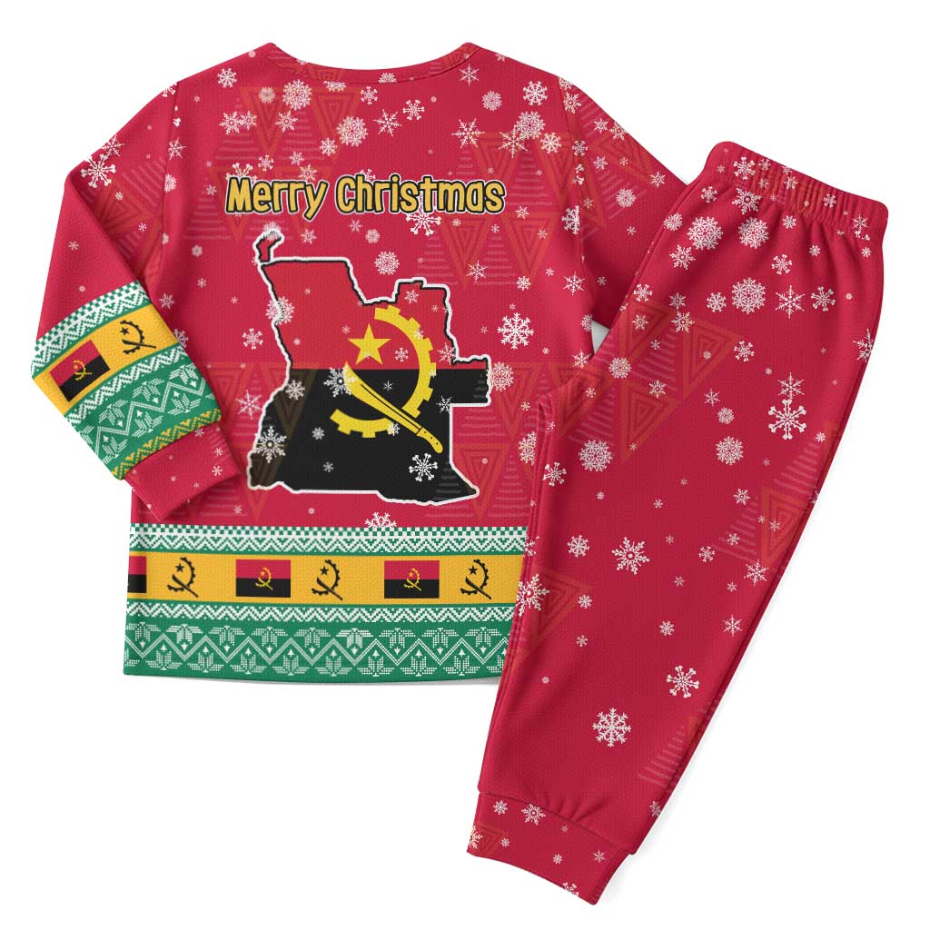 Angola Christmas Pajama Set with Santa, Gifts, and National Flag Map Motif - Wonder Print Shop