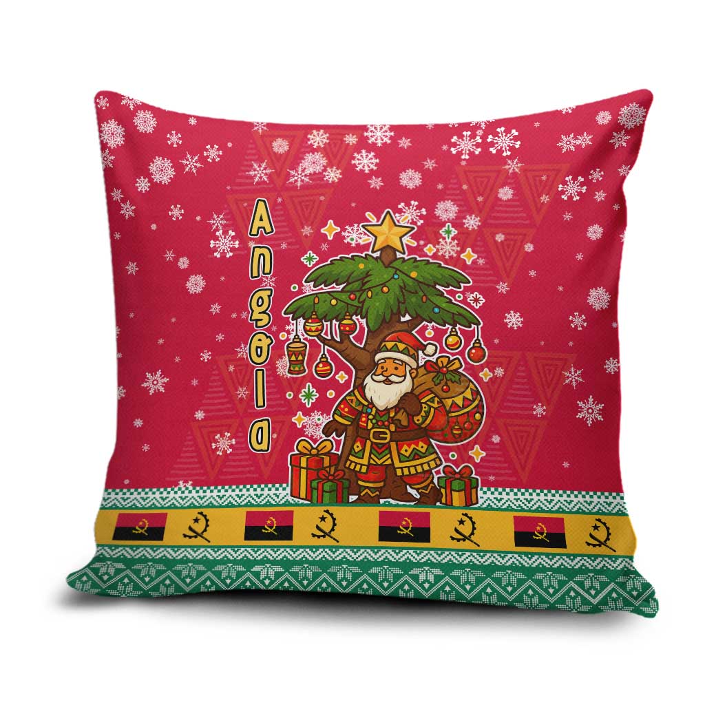 Angola Christmas Pillow Cover with Santa, Gifts, and National Flag Map Motif - Wonder Print Shop