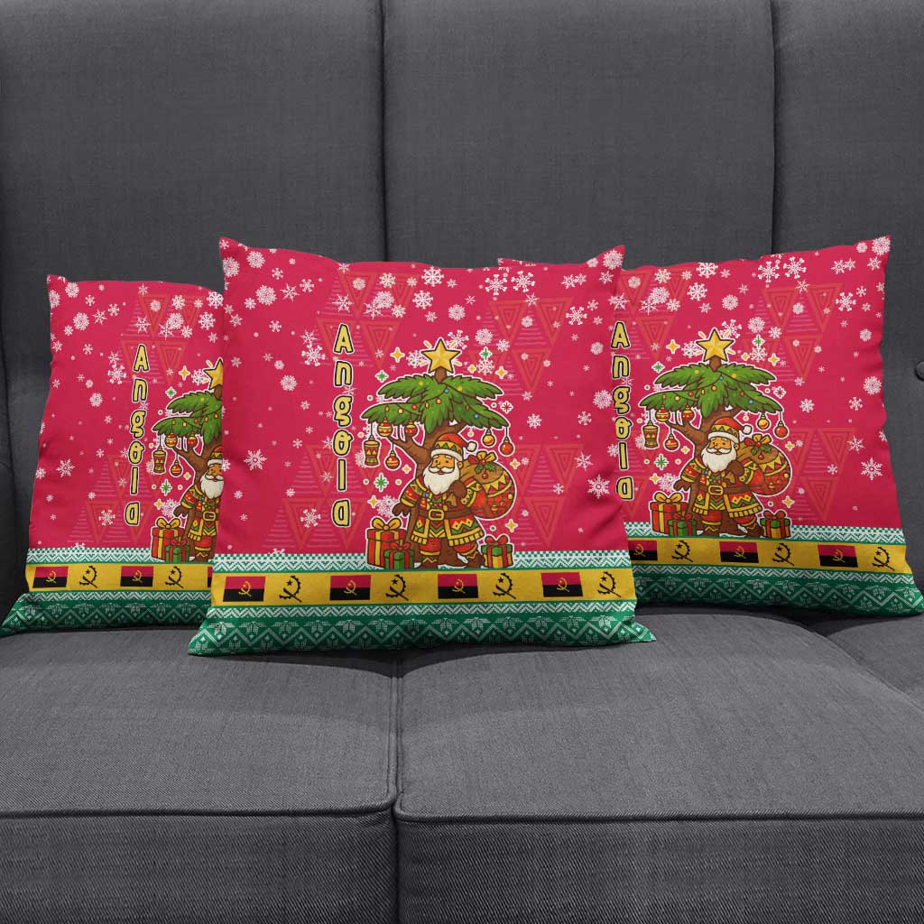 Angola Christmas Pillow Cover with Santa, Gifts, and National Flag Map Motif - Wonder Print Shop