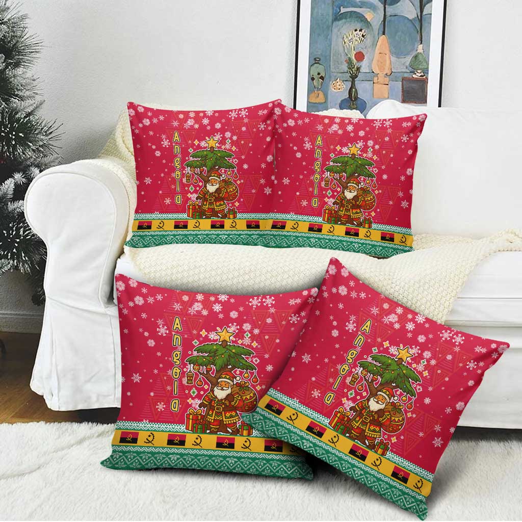 Angola Christmas Pillow Cover with Santa, Gifts, and National Flag Map Motif - Wonder Print Shop