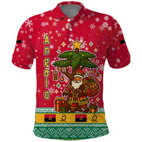 Angola Christmas Polo Shirt with Santa, Gifts, and National Flag Map Motif - Wonder Print Shop