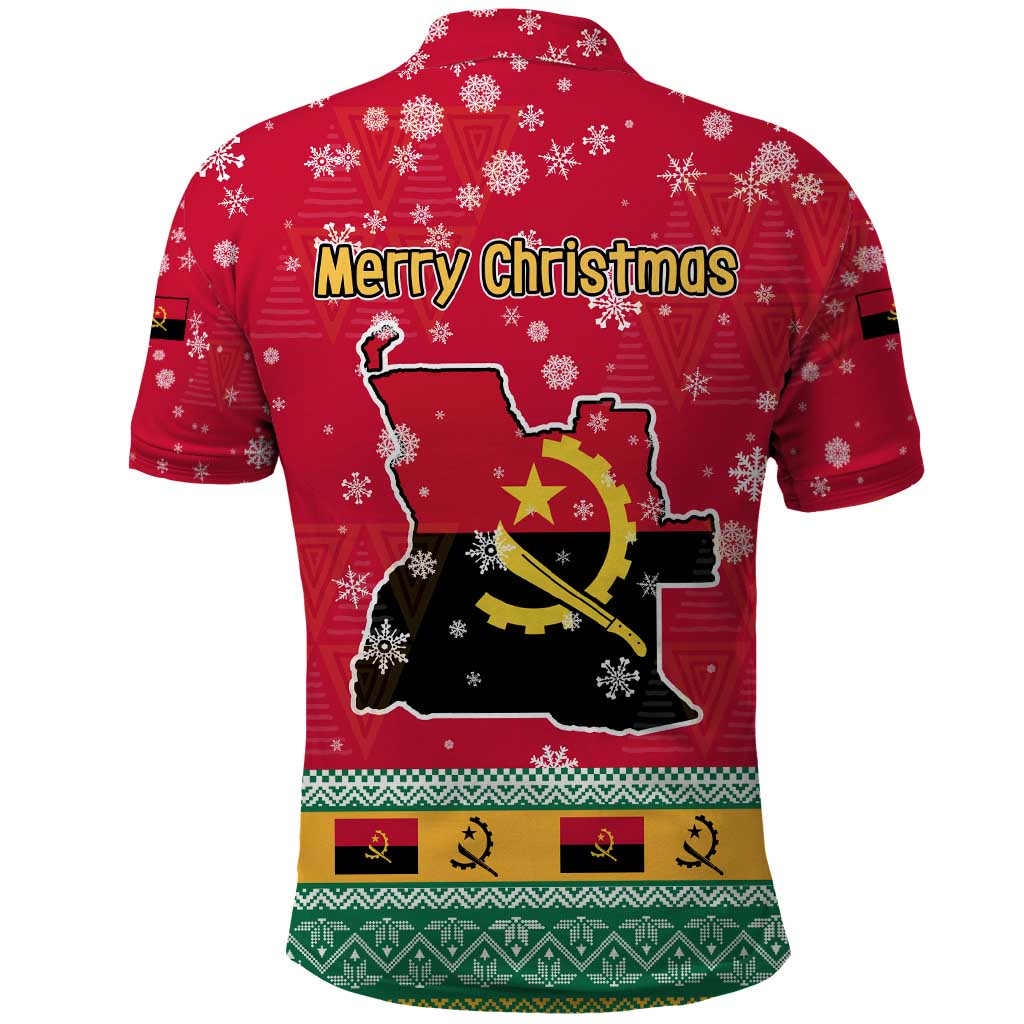 Angola Christmas Polo Shirt with Santa, Gifts, and National Flag Map Motif - Wonder Print Shop
