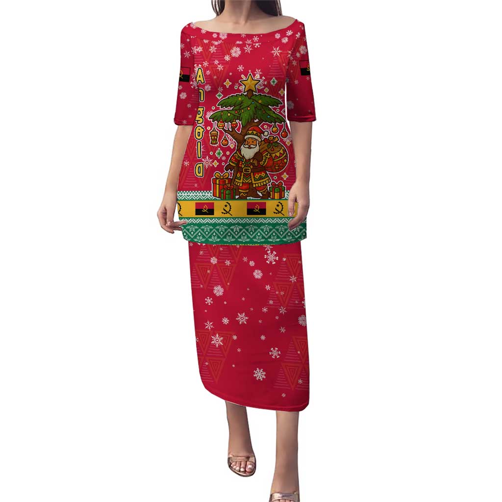 Angola Christmas Puletasi with Santa, Gifts, and National Flag Map Motif - Wonder Print Shop