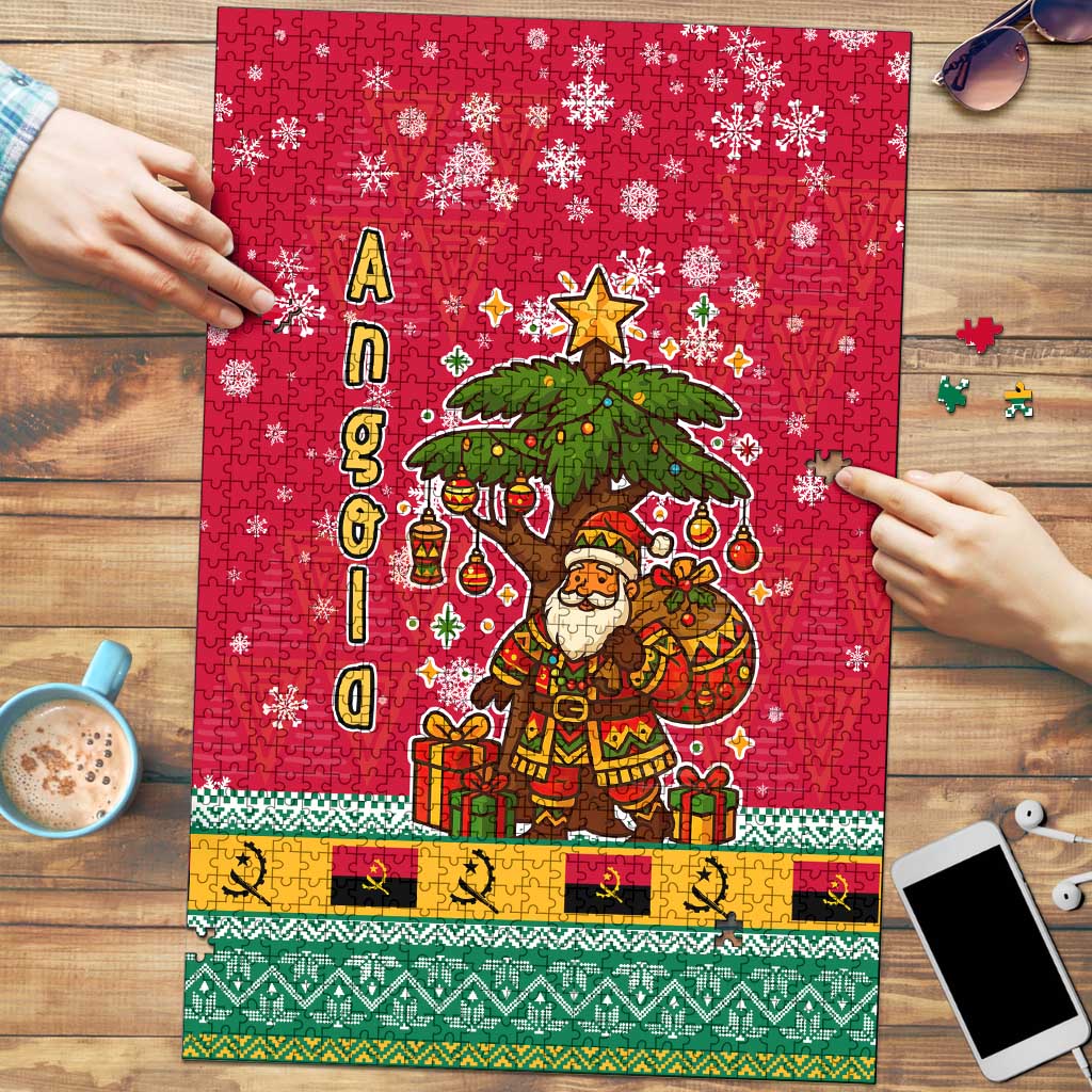 Angola Christmas Puzzle with Santa, Gifts, and National Flag Map Motif - Wonder Print Shop