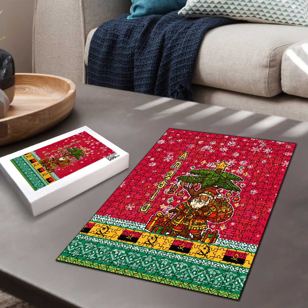 Angola Christmas Puzzle with Santa, Gifts, and National Flag Map Motif - Wonder Print Shop