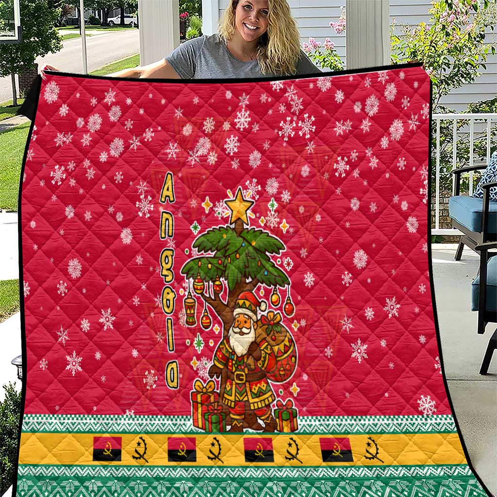 Angola Christmas Quilt with Santa, Gifts, and National Flag Map Motif - Wonder Print Shop