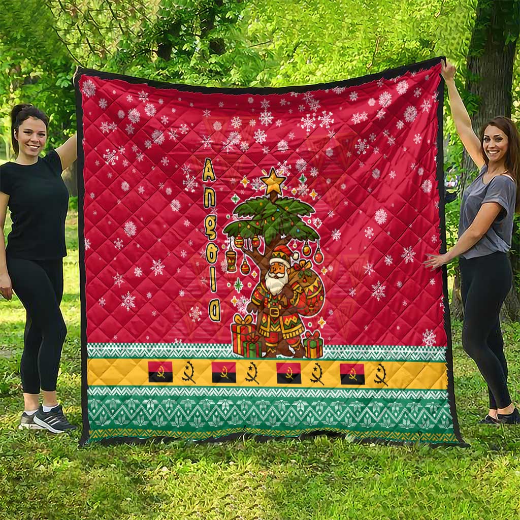 Angola Christmas Quilt with Santa, Gifts, and National Flag Map Motif - Wonder Print Shop