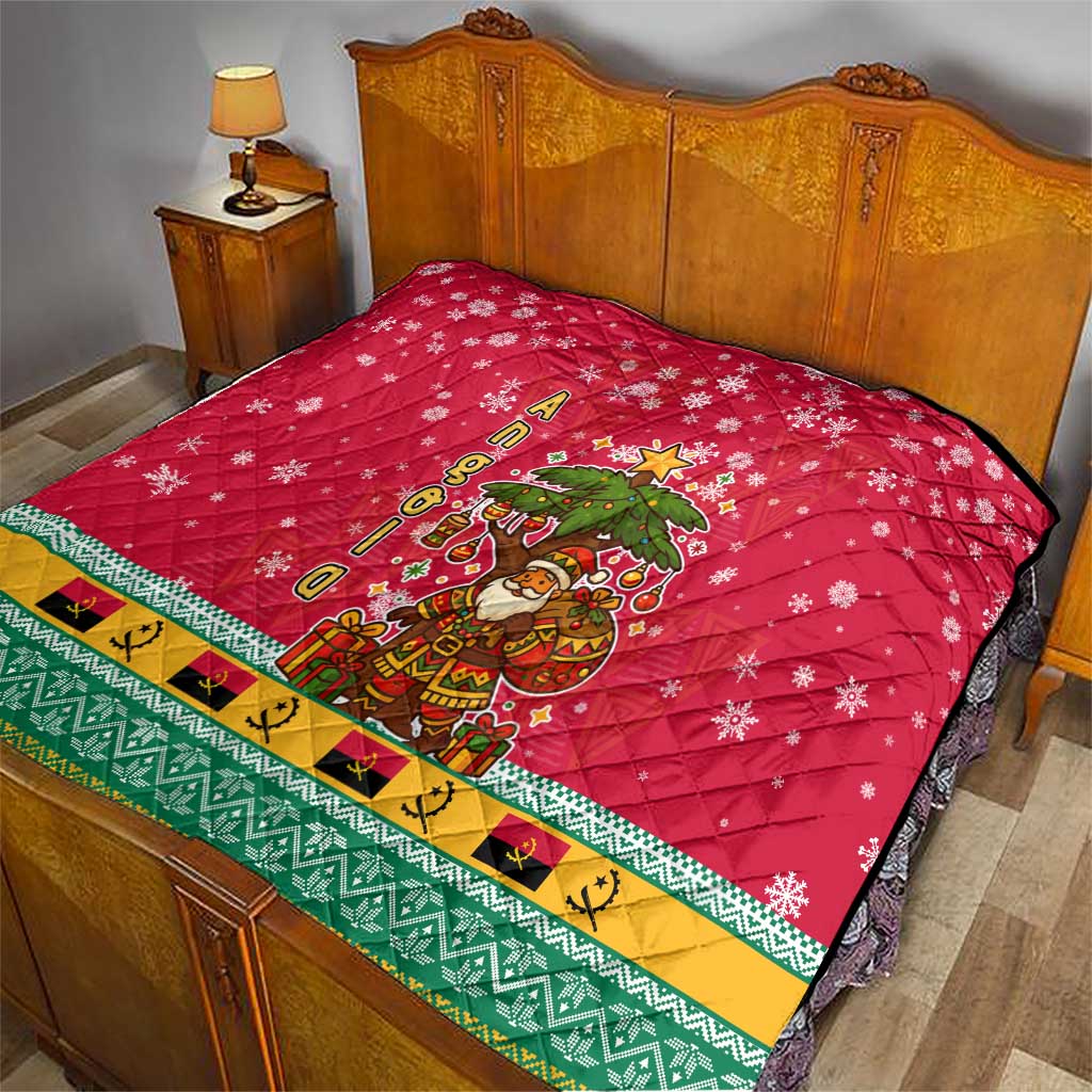 Angola Christmas Quilt with Santa, Gifts, and National Flag Map Motif - Wonder Print Shop