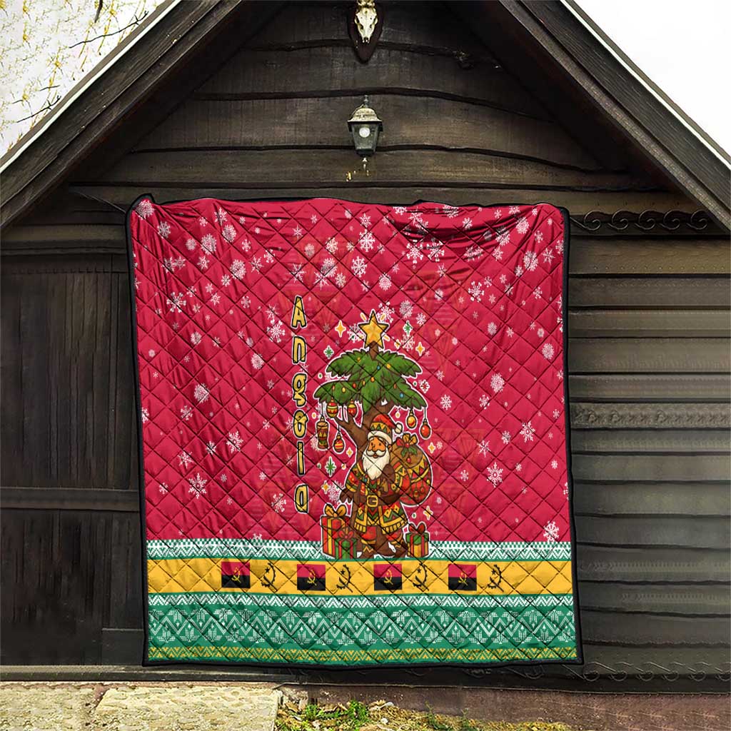 Angola Christmas Quilt with Santa, Gifts, and National Flag Map Motif - Wonder Print Shop