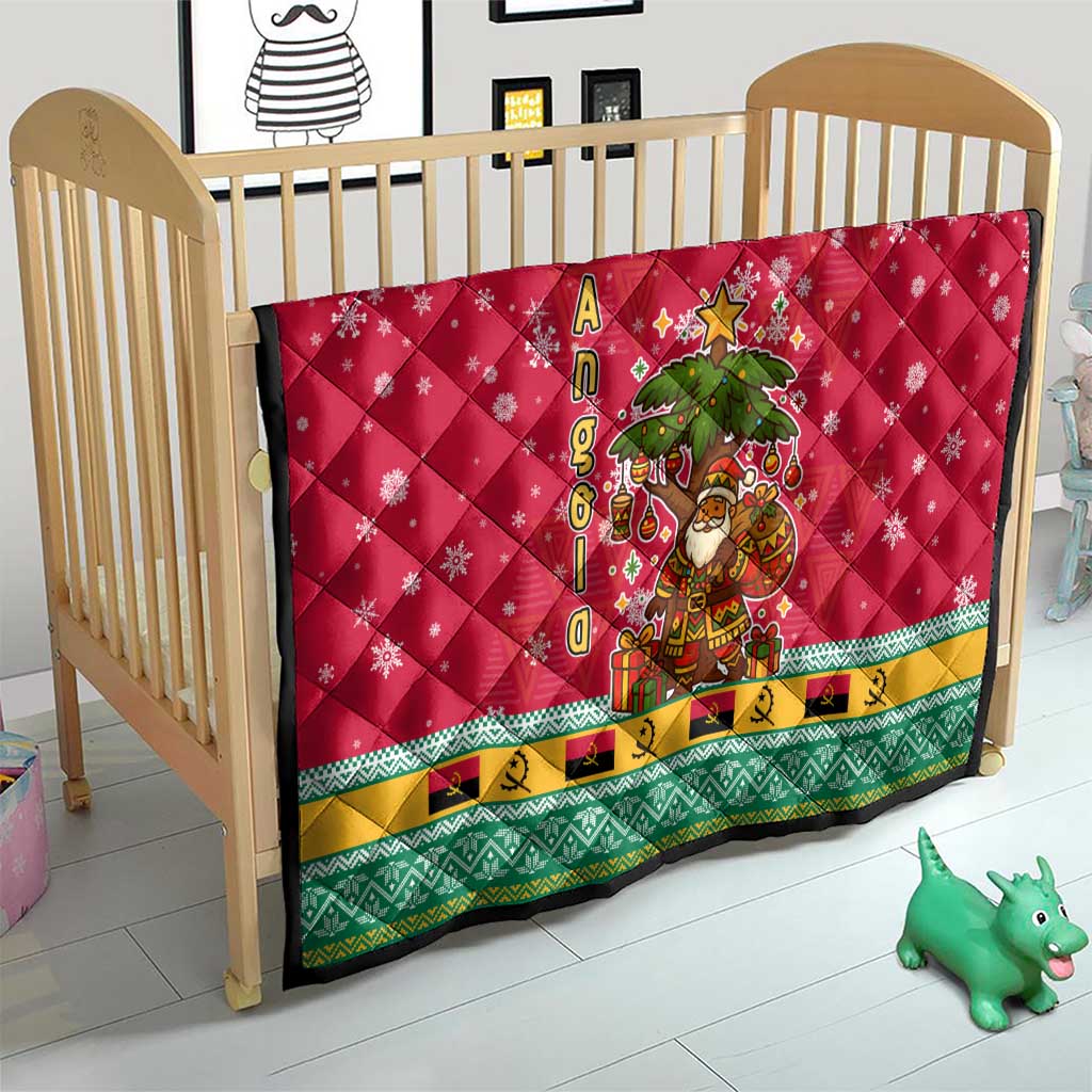Angola Christmas Quilt with Santa, Gifts, and National Flag Map Motif - Wonder Print Shop