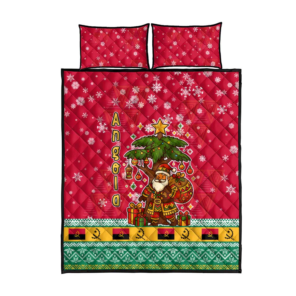 Angola Christmas Quilt Bed Set with Santa, Gifts, and National Flag Map Motif - Wonder Print Shop