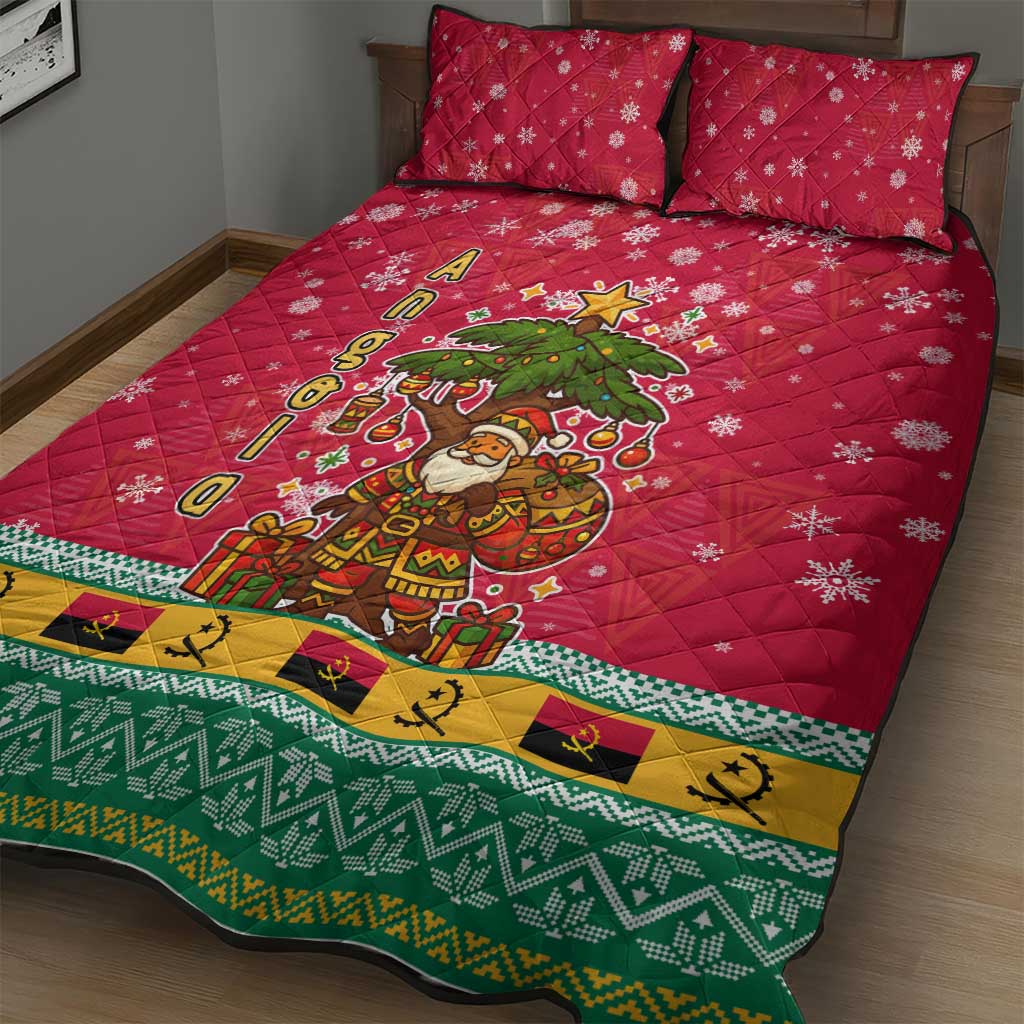 Angola Christmas Quilt Bed Set with Santa, Gifts, and National Flag Map Motif - Wonder Print Shop