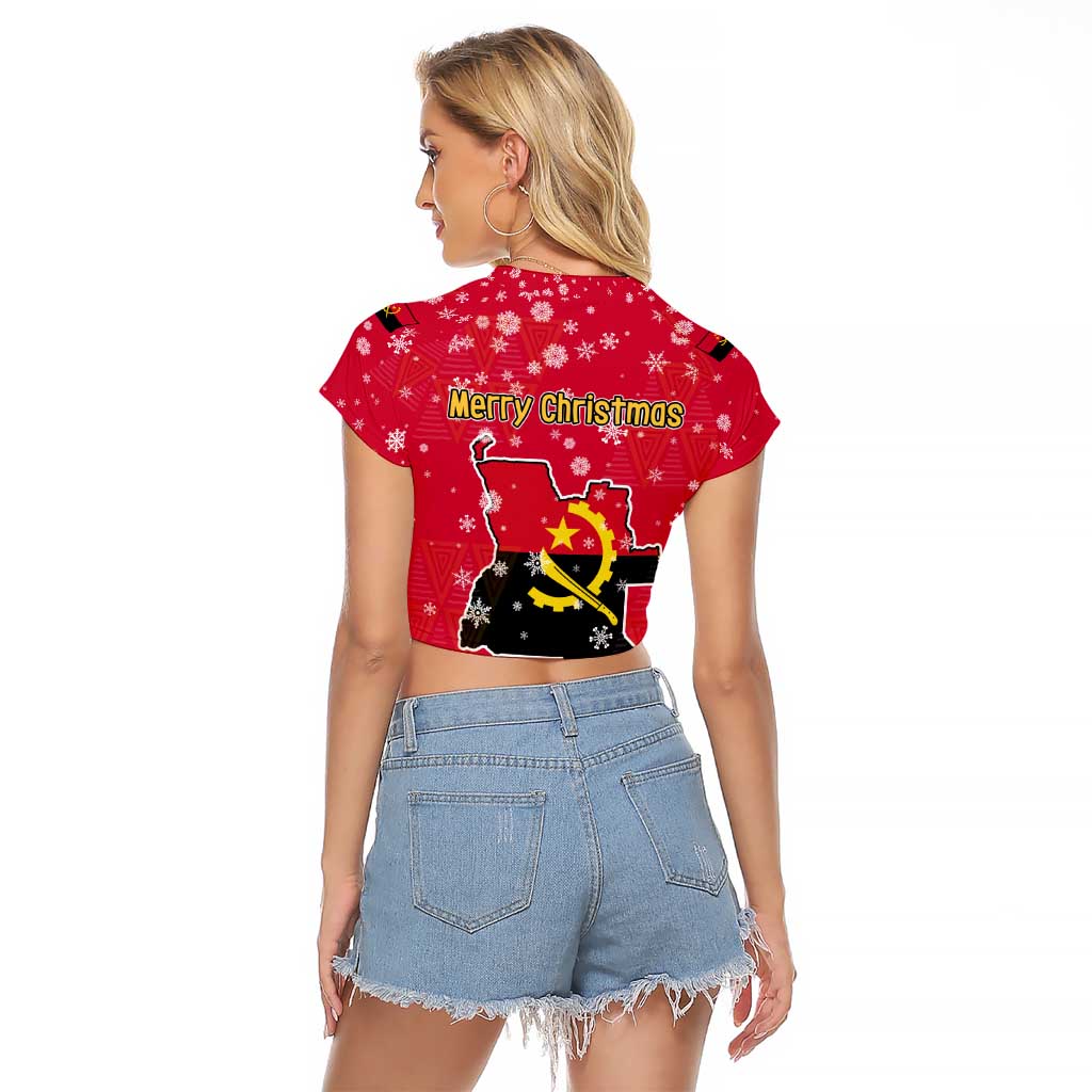 Angola Christmas Raglan Cropped T Shirt with Santa, Gifts, and National Flag Map Motif - Wonder Print Shop