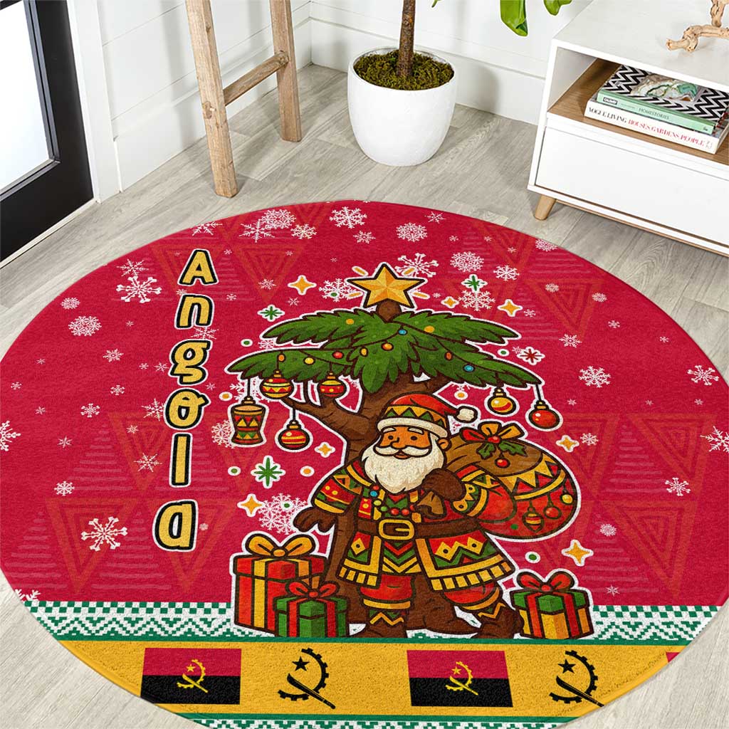 Angola Christmas Round Carpet with Santa, Gifts, and National Flag Map Motif - Wonder Print Shop