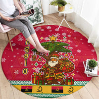 Angola Christmas Round Carpet with Santa, Gifts, and National Flag Map Motif - Wonder Print Shop