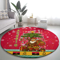 Angola Christmas Round Carpet with Santa, Gifts, and National Flag Map Motif - Wonder Print Shop