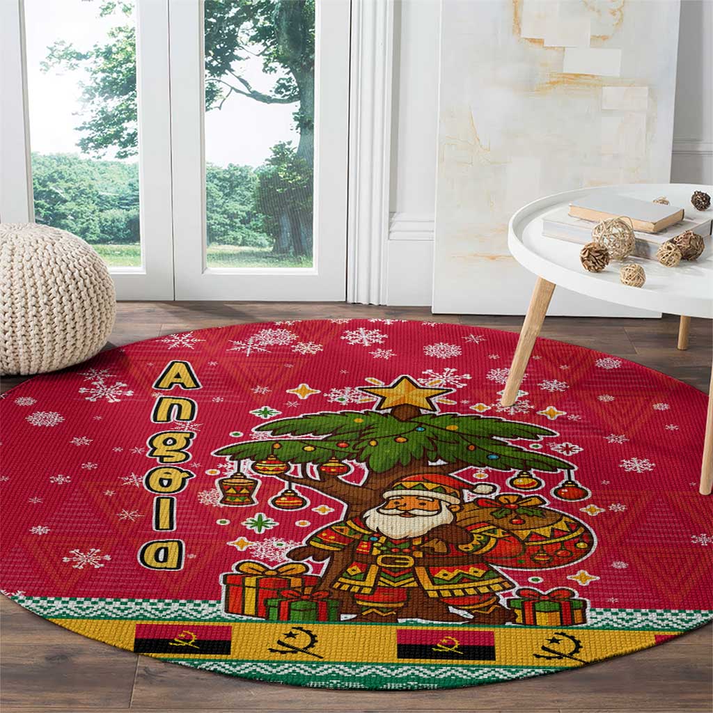 Angola Christmas Round Carpet with Santa, Gifts, and National Flag Map Motif - Wonder Print Shop