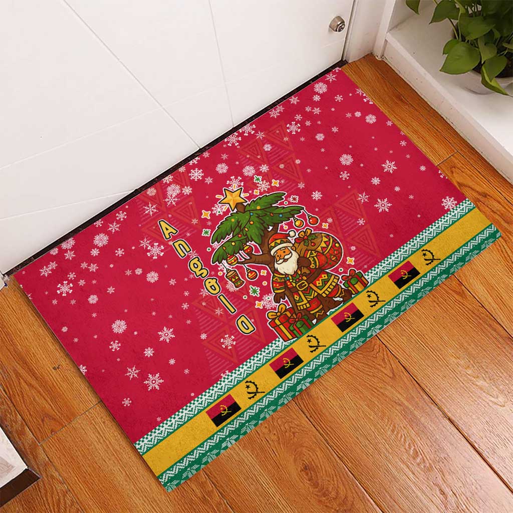 Angola Christmas Rubber Doormat with Santa, Gifts, and National Flag Map Motif - Wonder Print Shop