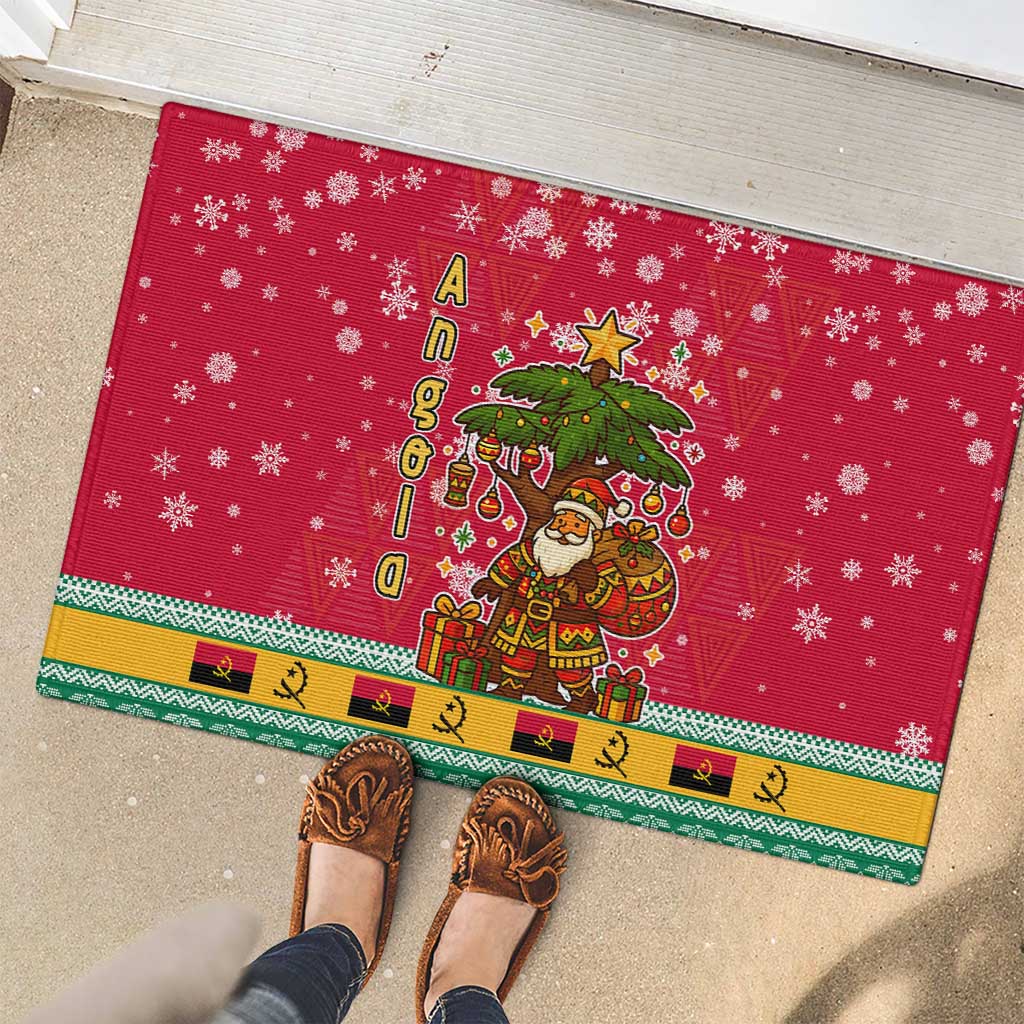 Angola Christmas Rubber Doormat with Santa, Gifts, and National Flag Map Motif - Wonder Print Shop