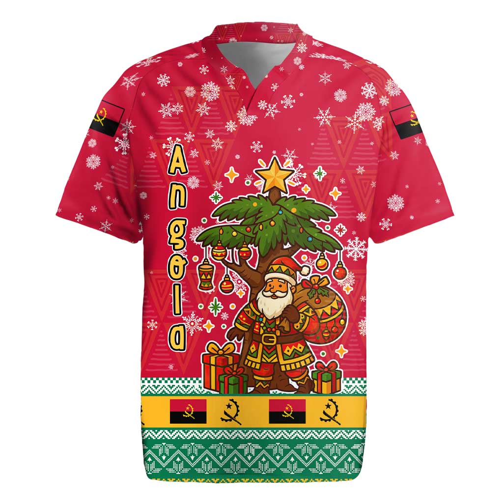 Angola Christmas Rugby Jersey with Santa, Gifts, and National Flag Map Motif - Wonder Print Shop