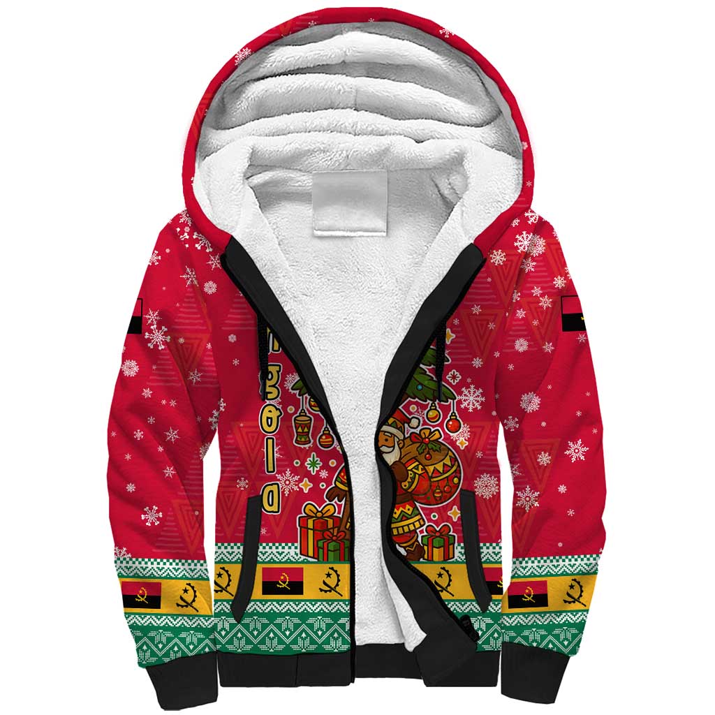 Angola Christmas Sherpa Hoodie with Santa, Gifts, and National Flag Map Motif - Wonder Print Shop