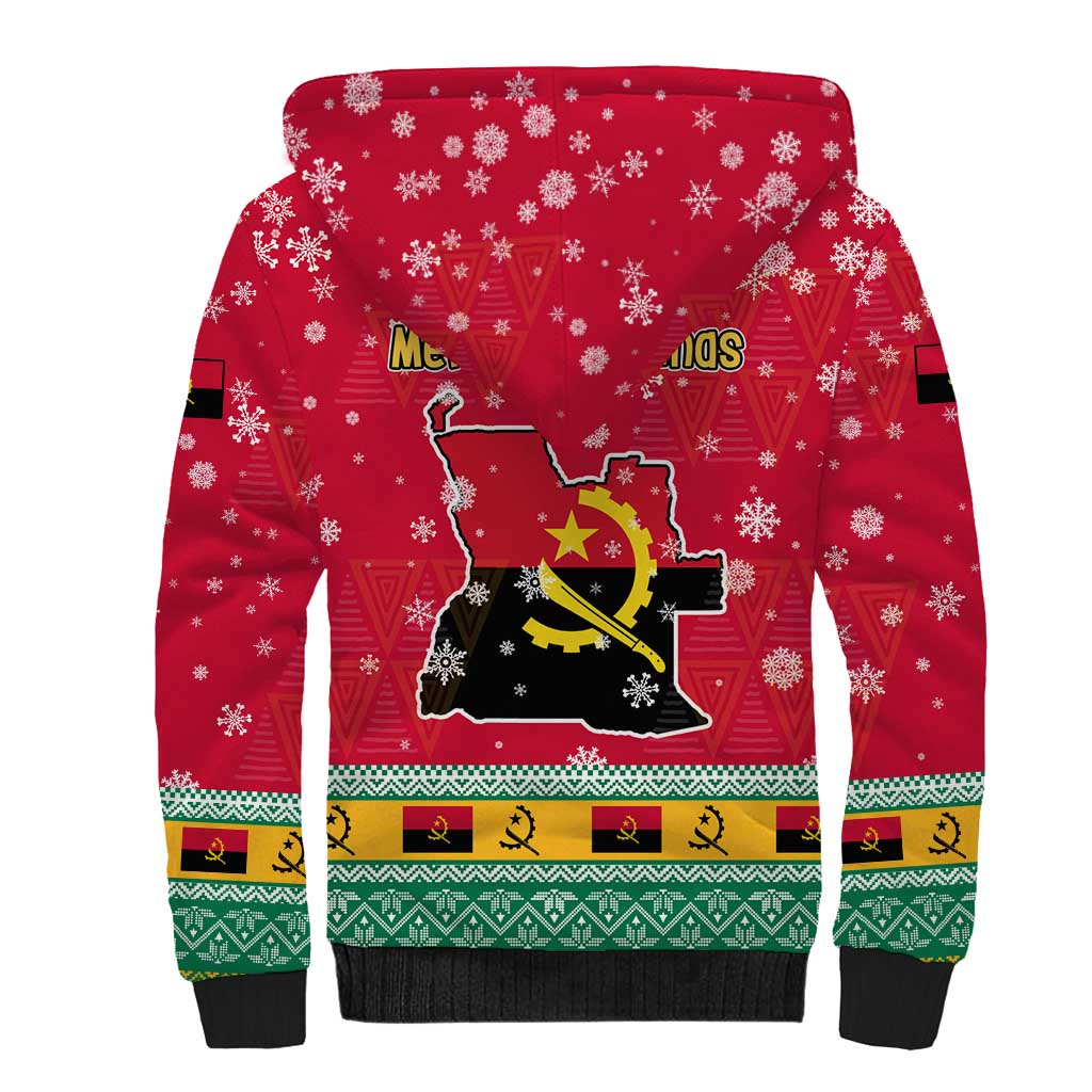 Angola Christmas Sherpa Hoodie with Santa, Gifts, and National Flag Map Motif - Wonder Print Shop