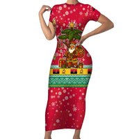 Angola Christmas Short Sleeve Bodycon Dress with Santa, Gifts, and National Flag Map Motif - Wonder Print Shop