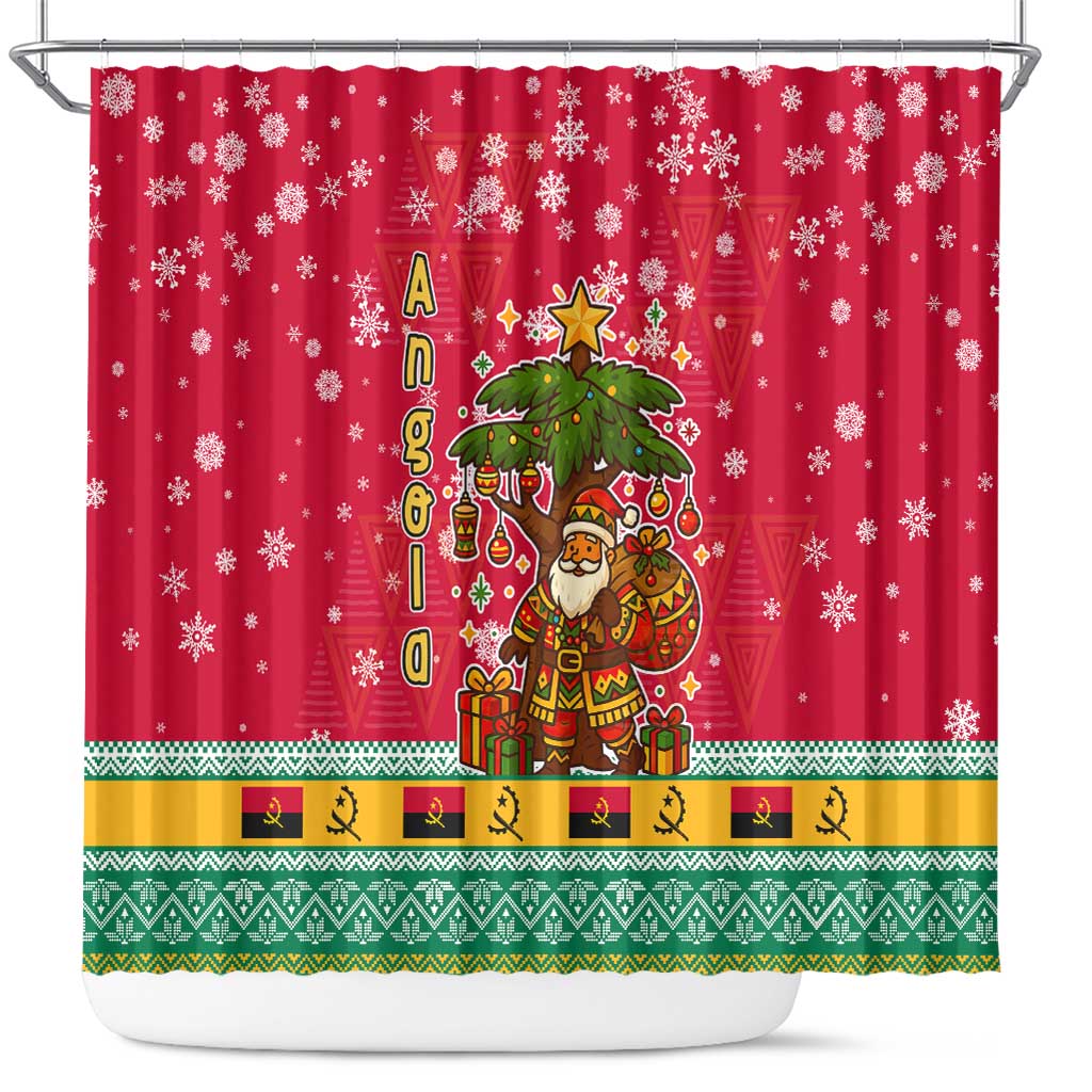 Angola Christmas Shower Curtain with Santa, Gifts, and National Flag Map Motif - Wonder Print Shop