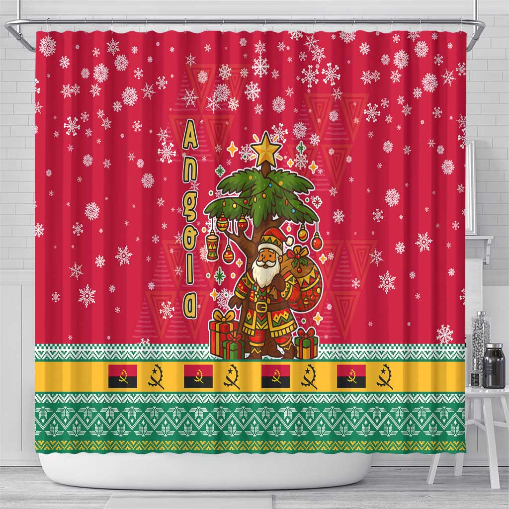 Angola Christmas Shower Curtain with Santa, Gifts, and National Flag Map Motif - Wonder Print Shop