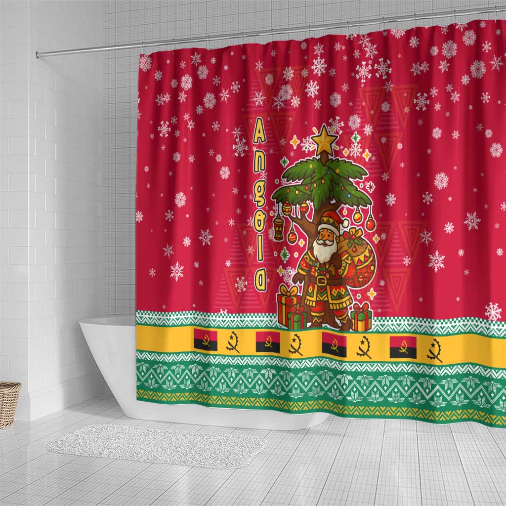 Angola Christmas Shower Curtain with Santa, Gifts, and National Flag Map Motif - Wonder Print Shop