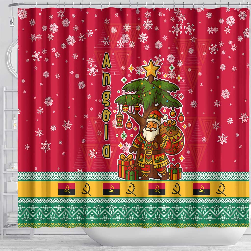 Angola Christmas Shower Curtain with Santa, Gifts, and National Flag Map Motif - Wonder Print Shop