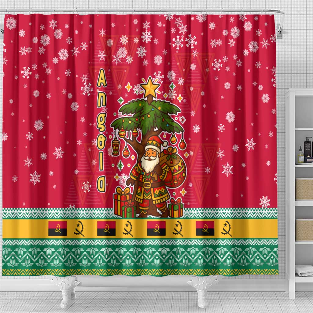 Angola Christmas Shower Curtain with Santa, Gifts, and National Flag Map Motif - Wonder Print Shop