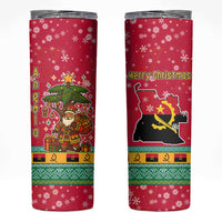 Angola Christmas Skinny Tumbler with Santa, Gifts, and National Flag Map Motif - Wonder Print Shop