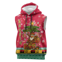 Angola Christmas Sleeveless Hoodie with Santa, Gifts, and National Flag Map Motif - Wonder Print Shop