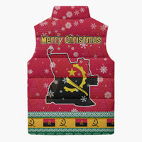 Angola Christmas Sleeveless Puffer Jacket with Santa, Gifts, and National Flag Map Motif - Wonder Print Shop