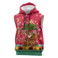Angola Christmas Sleeveless Zip Hoodie with Santa, Gifts, and National Flag Map Motif - Wonder Print Shop
