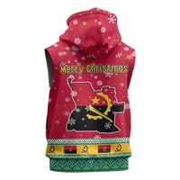 Angola Christmas Sleeveless Zip Hoodie with Santa, Gifts, and National Flag Map Motif - Wonder Print Shop