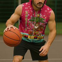 Angola Christmas Sleeveless Zip Hoodie with Santa, Gifts, and National Flag Map Motif - Wonder Print Shop