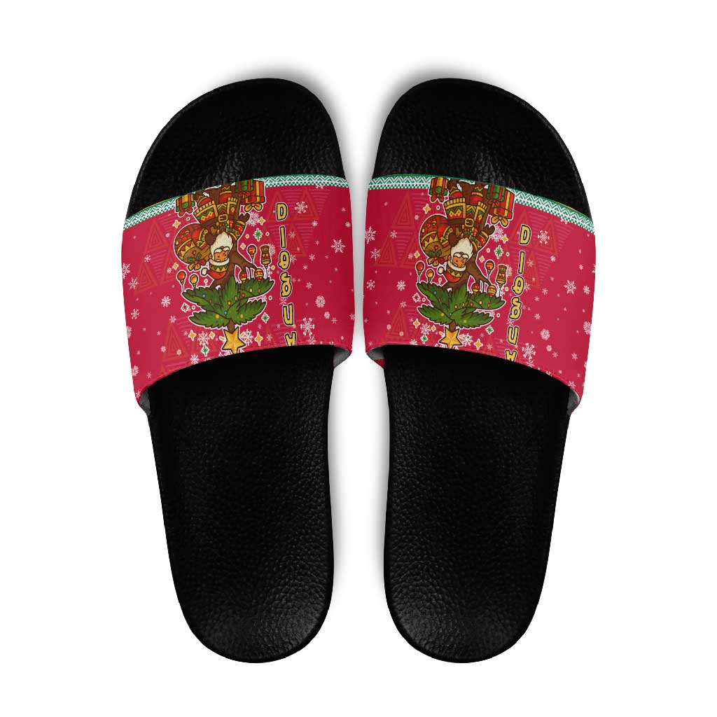 Angola Christmas Slide Sandals with Santa, Gifts, and National Flag Map Motif - Wonder Print Shop